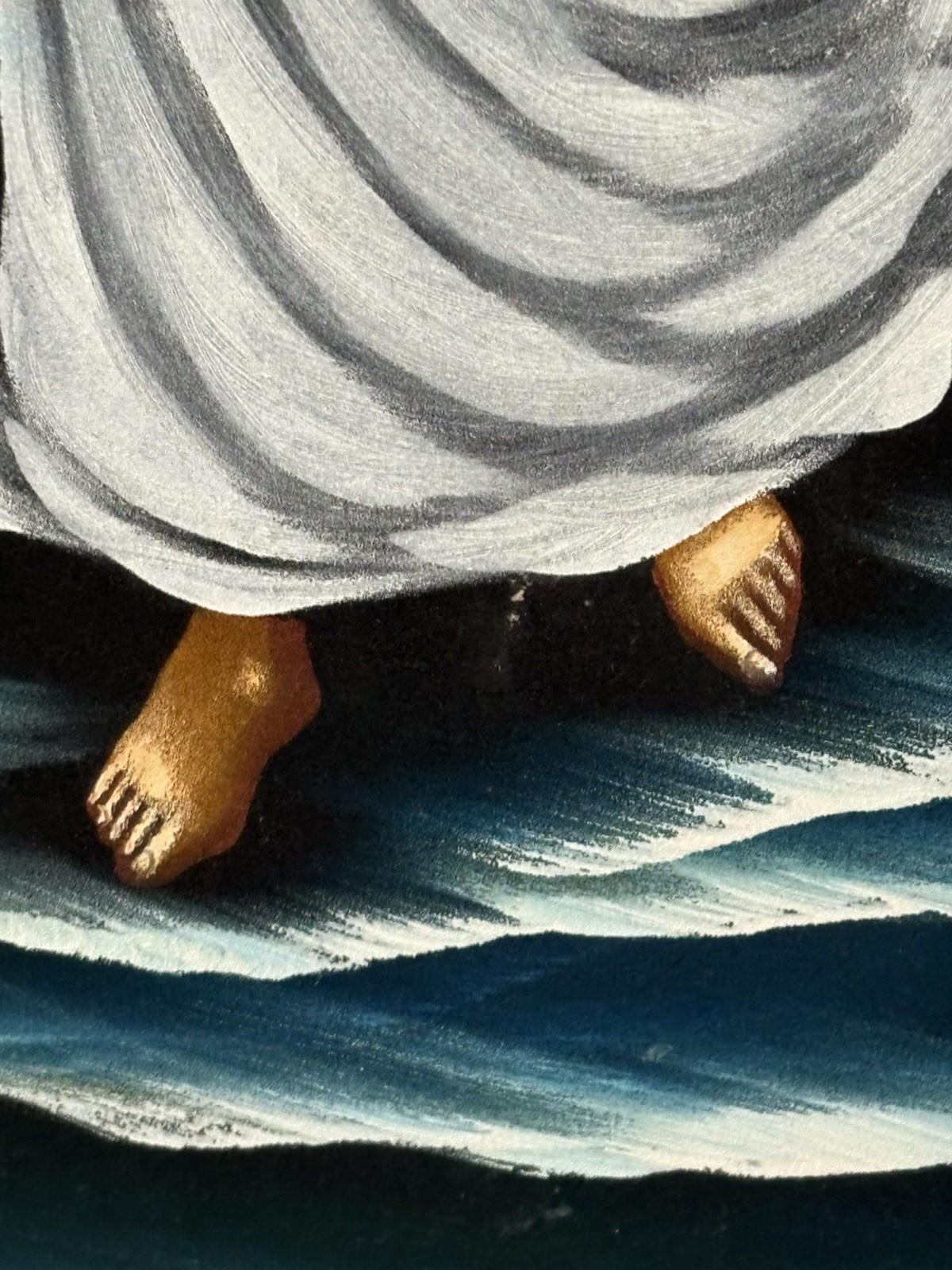 VTG 70s MCM Jesus Christ Walking On Water Black Velvet Painting 40” x 27”signed