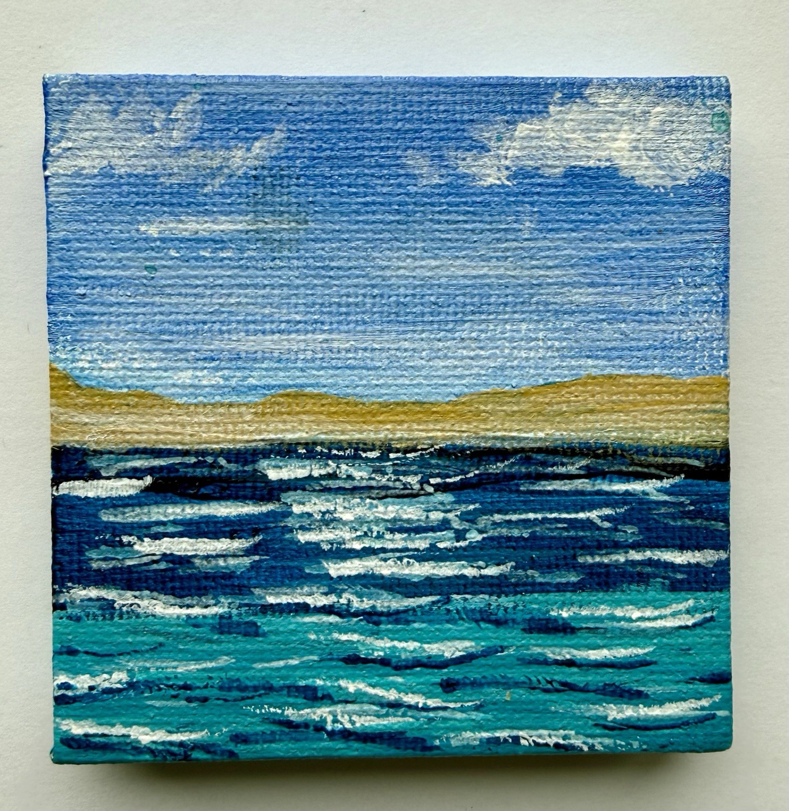 Lake Michigan Sand Dunes Summer Miniature 3×3 Canvas Acrylic Painting A8