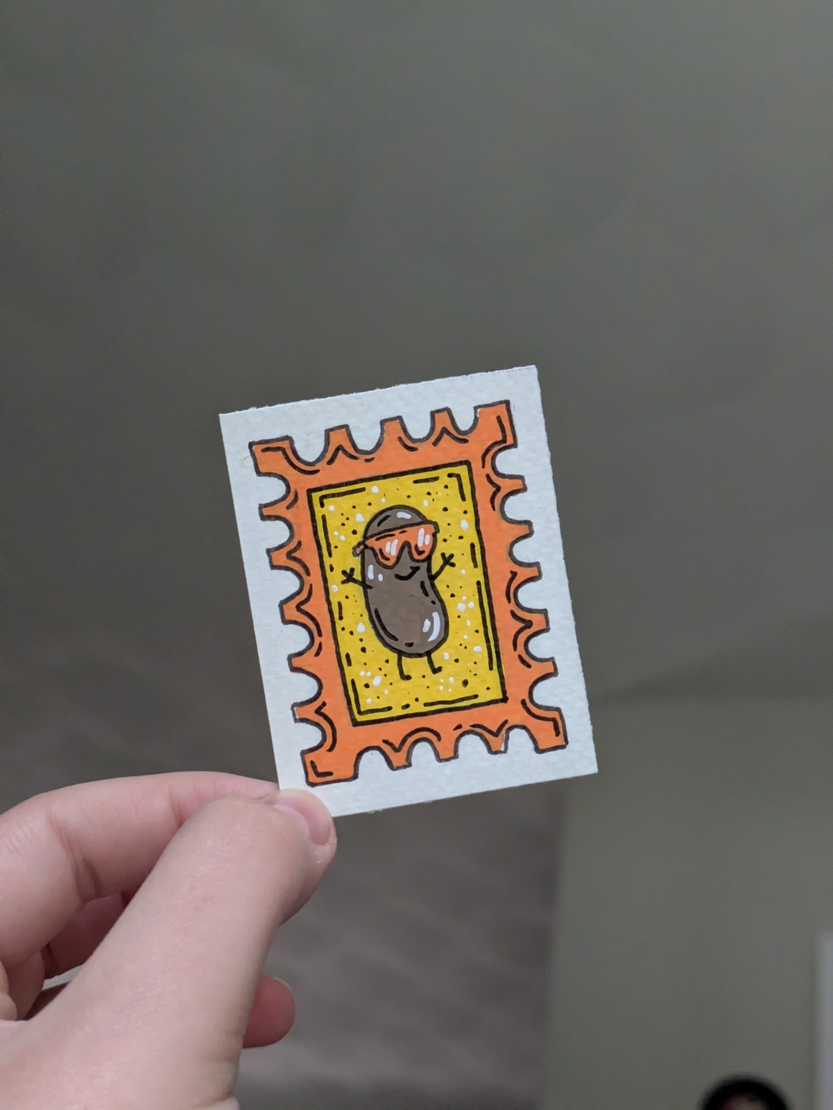 MINI ACEO Art Card, 2×2.5, One Cool Bean, Rad, Beans, Stamp Style By TS.EG