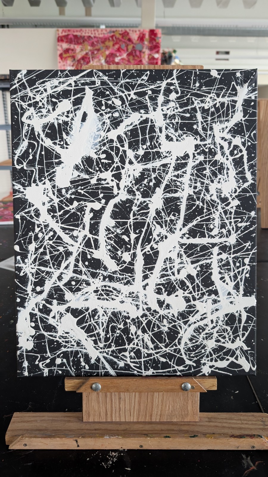 Abstract Black & White Splatter Canvas Painting, Unframed Single Piece