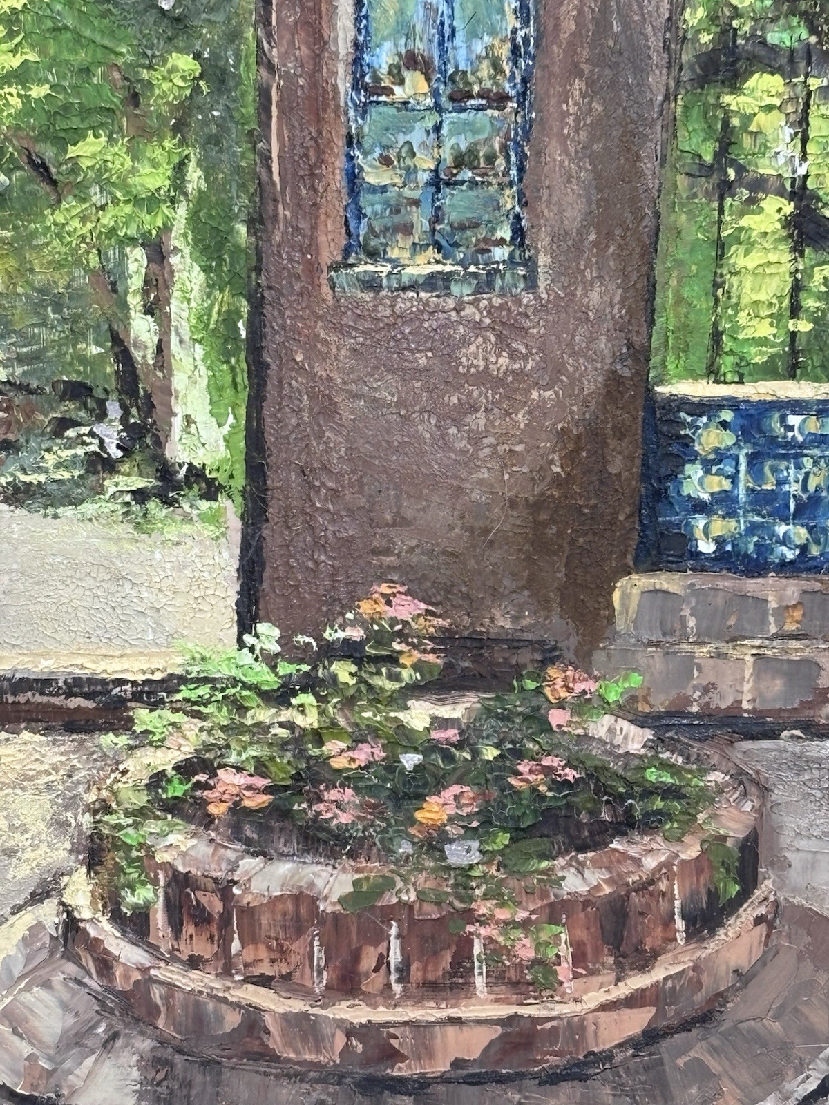 Original Framed Signed Mediterranean Courtyard Archway Painting Spanish Villa
