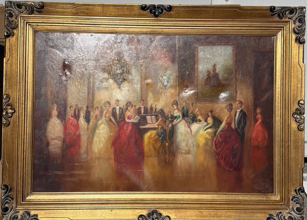 ZORAN JELASCEK OIL ON CANVAS Framed Impressionist Painting Ballroom Dance Scene