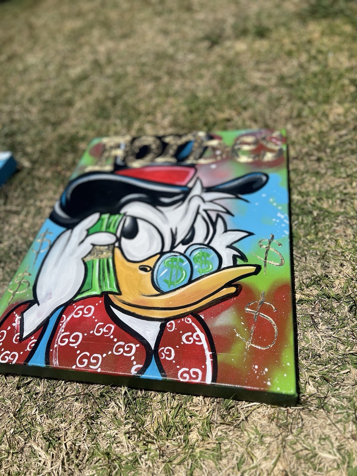 Forbes Cartoon Duck Money Canvas Painting Graffiti Urban Art OOAK Unframed