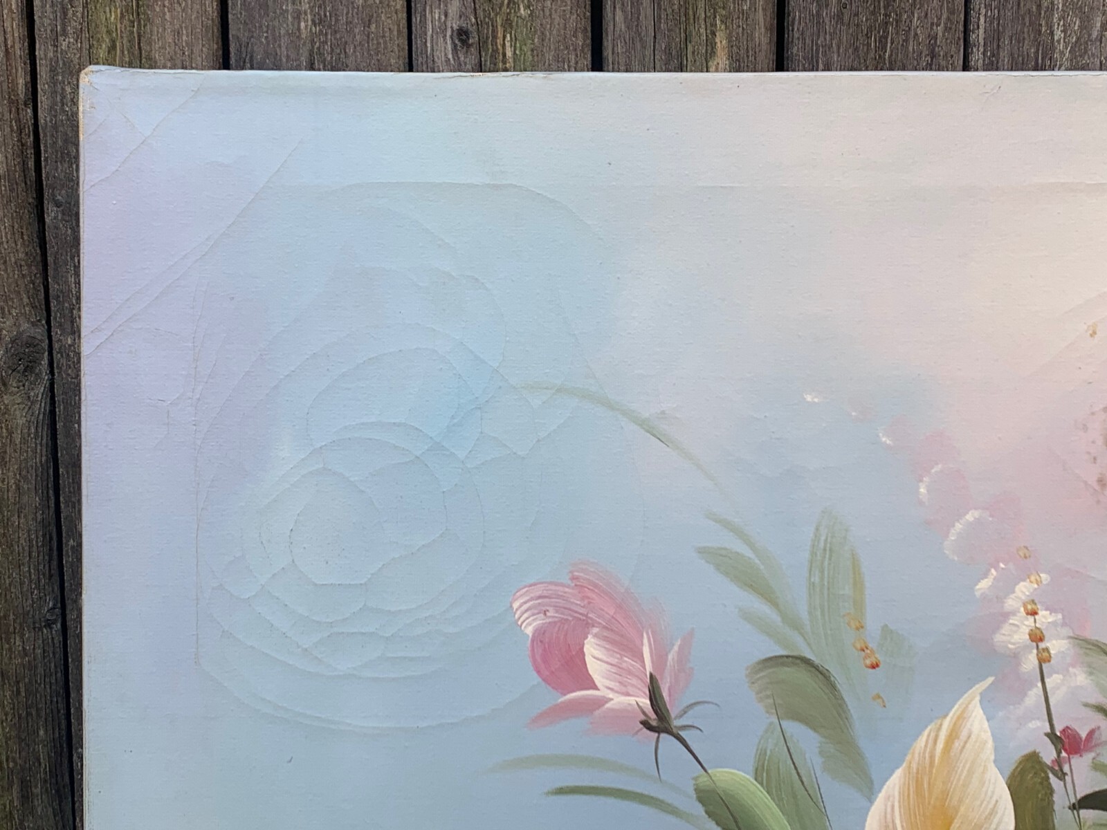 ADAMS FLORAL PAINTING HAWAII HAWAIIAN STYLE TROPICAL FLOWERS 24″ X 36″ AGE LINES