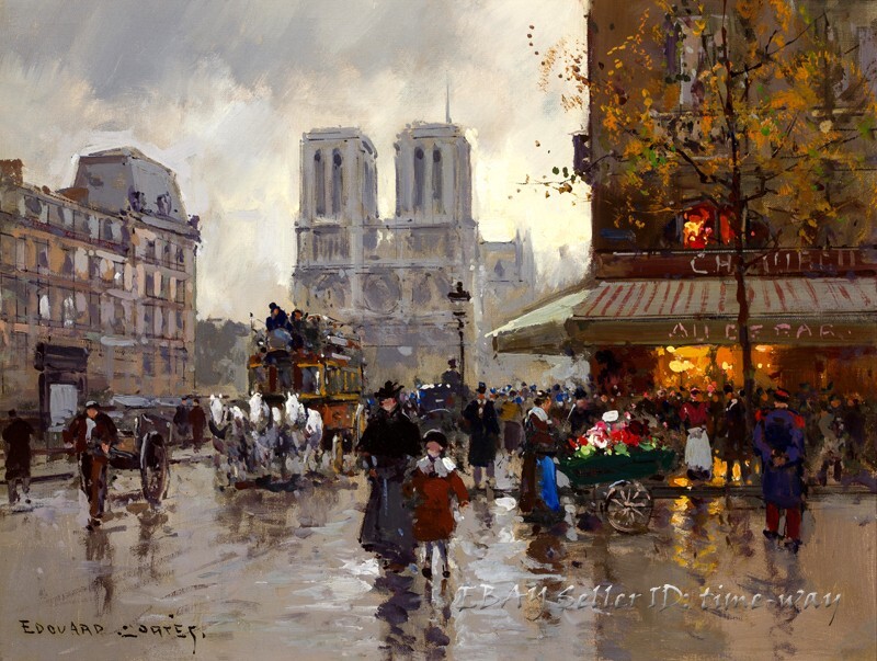 Paris Street Scene at dusk Oil painting Wall art Giclee Printed on Canvas P2347