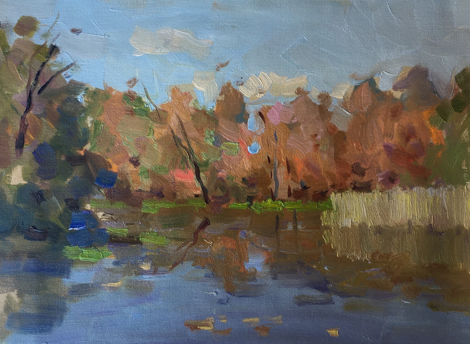 Oil painting River Ukrainian painter Canvas Unframed Decor original landscape