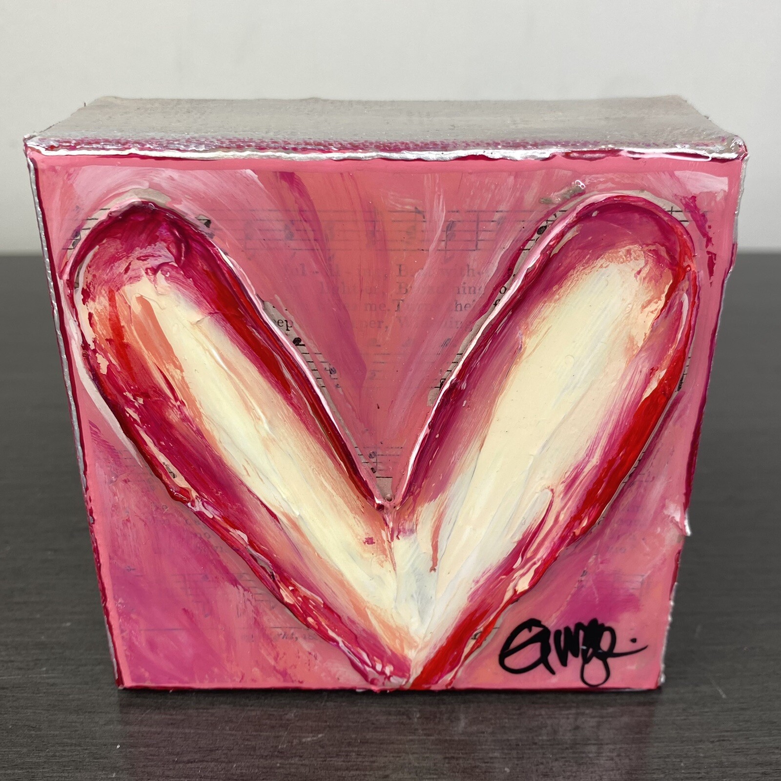 4″x4″ Original Acrylic Painting on Canvas, High Gloss Heart Signed