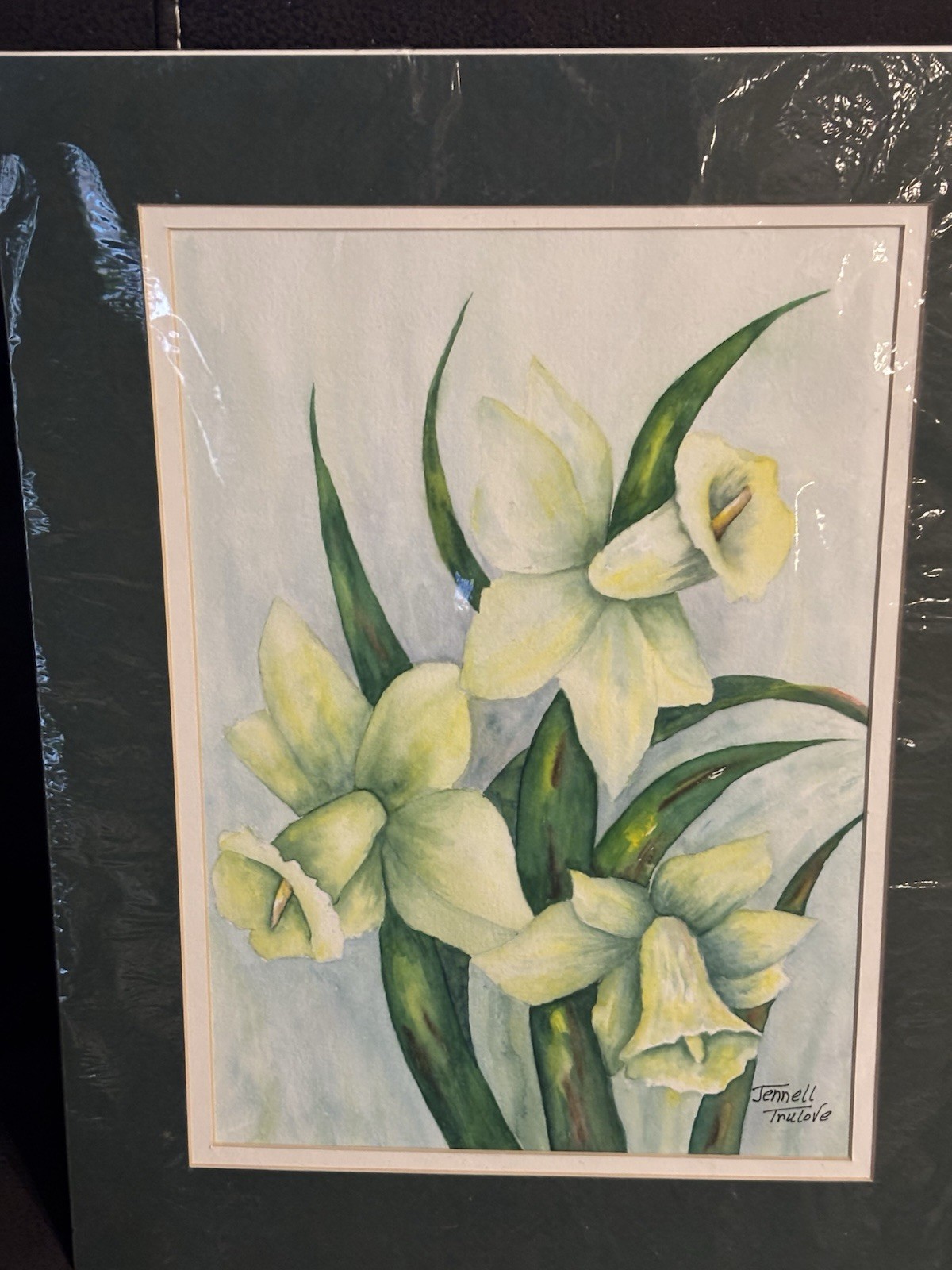 Jennell Truelove unframed Watercolor Floral Still Life Painting Matted daffodils