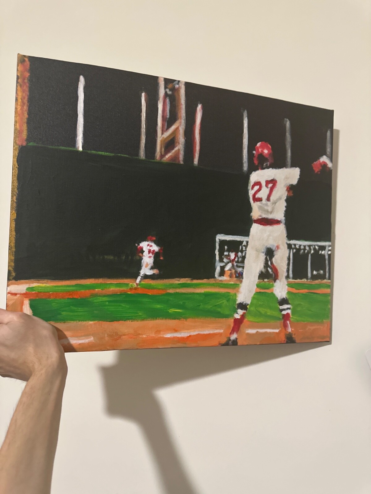 Carlton Fisk painting 1975 World Series waving it fair art signed by the artist