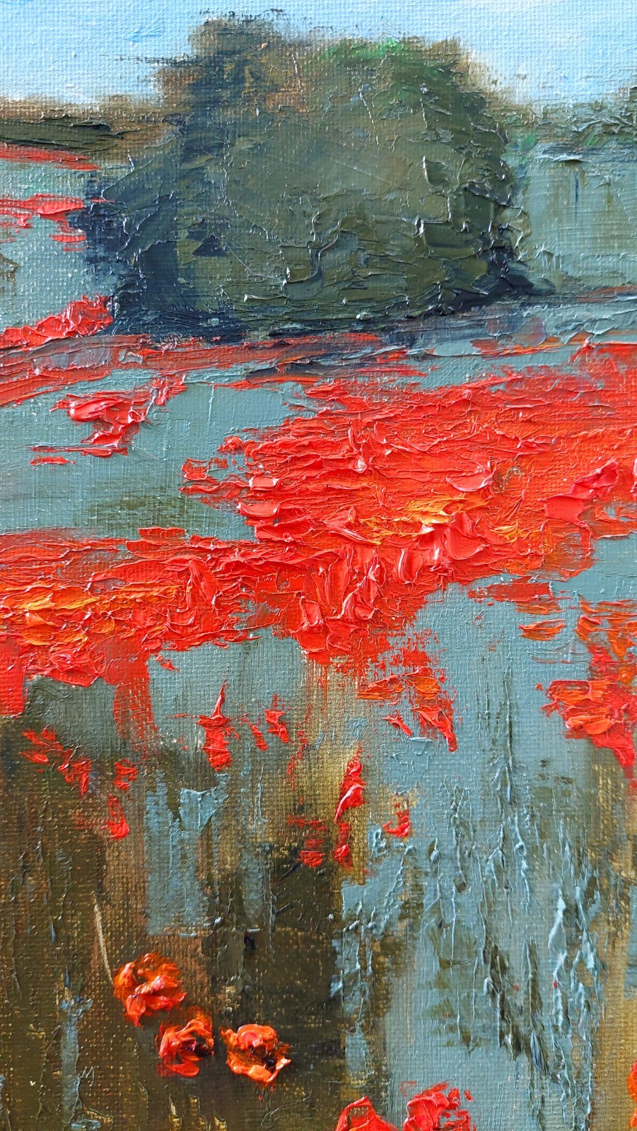 Oil original painting on canvas size 12×12 inches Poppy field