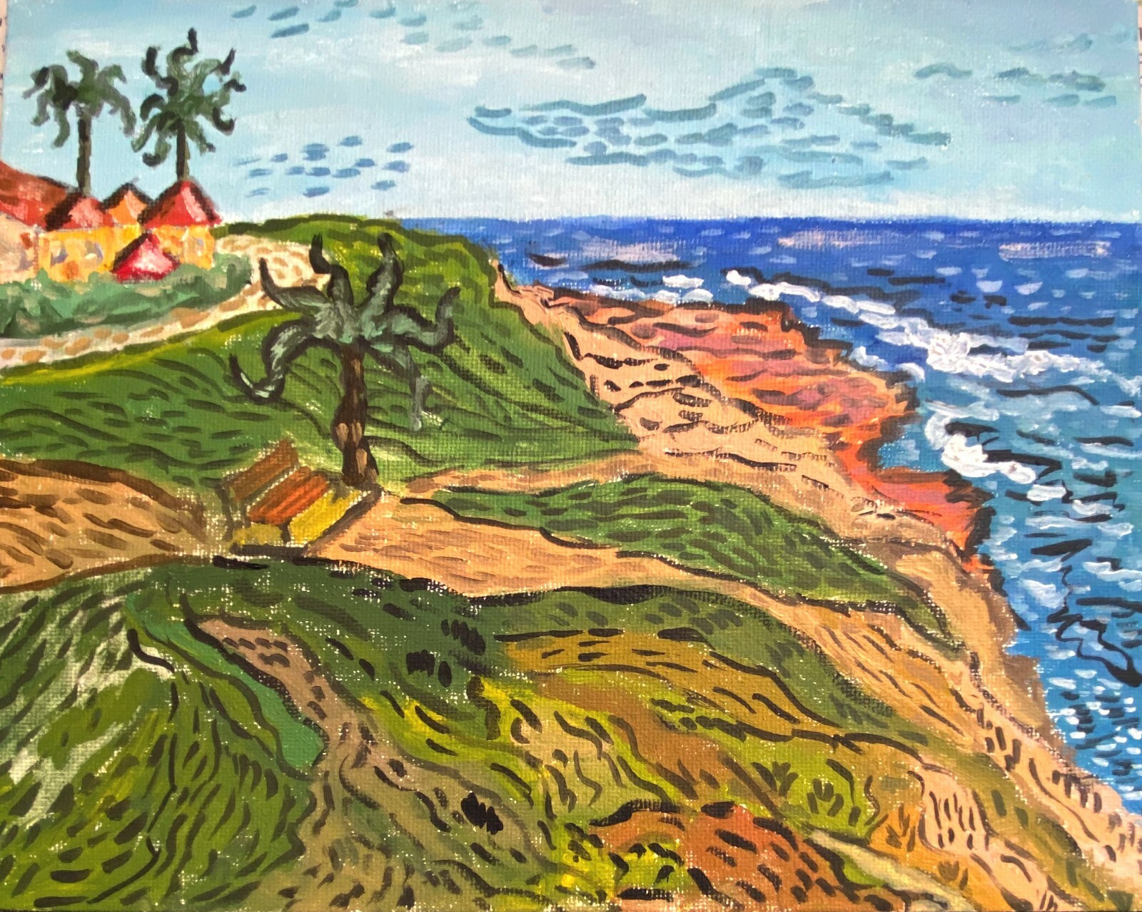 Oil Painting Original La Jolla San Diego Scene. Abstract Painting Human Made Art
