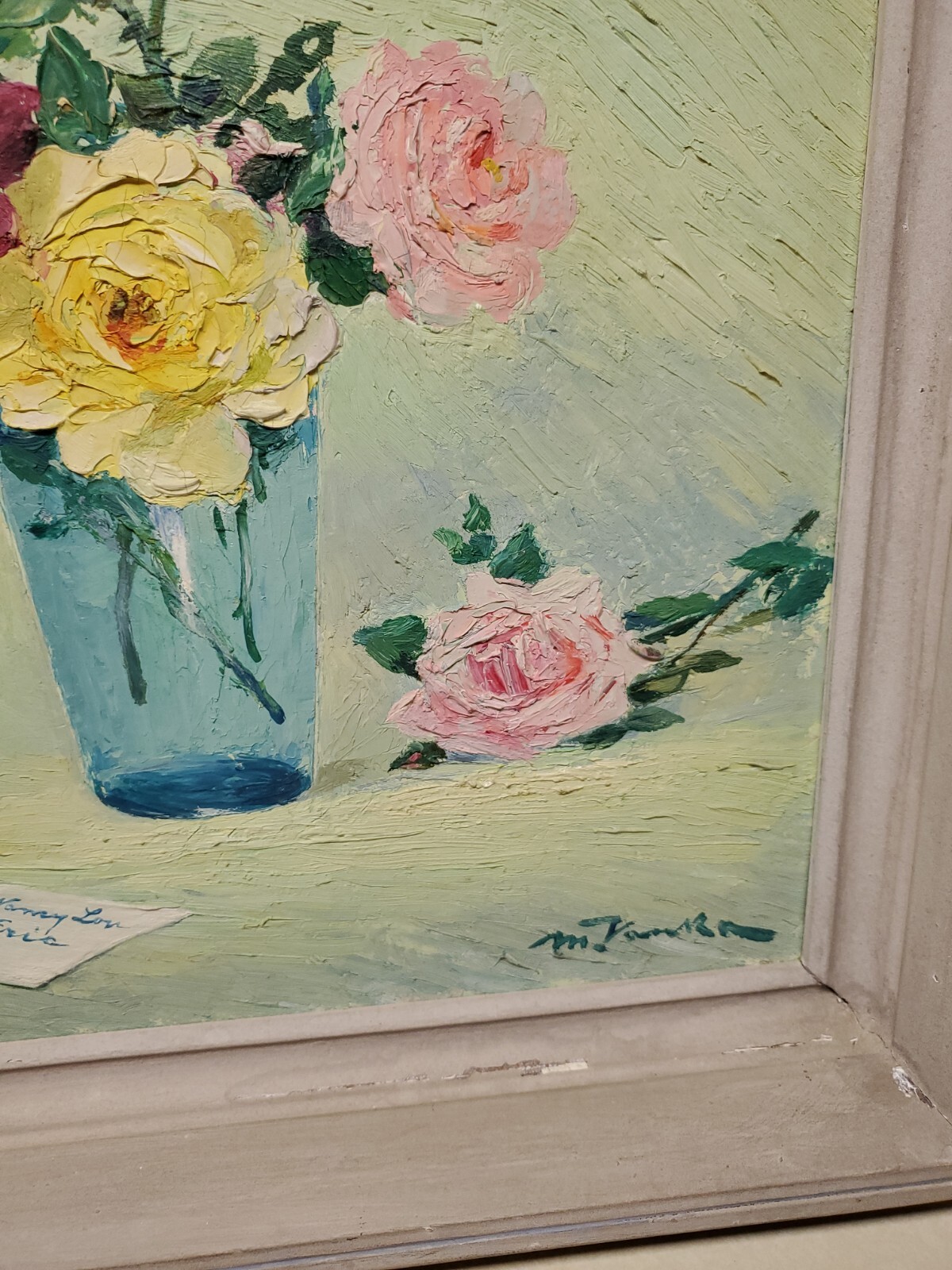 Vintage Floral Oil Painting Impasto Cottagecore Shabby Chic Art 15″ x 17″