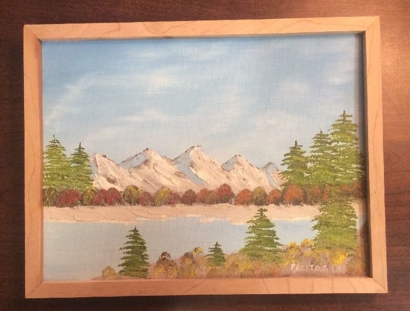 1995 Robert Freitag Mountain Pond Tree Art Piece Sarasota Florida 9″X12″Painting