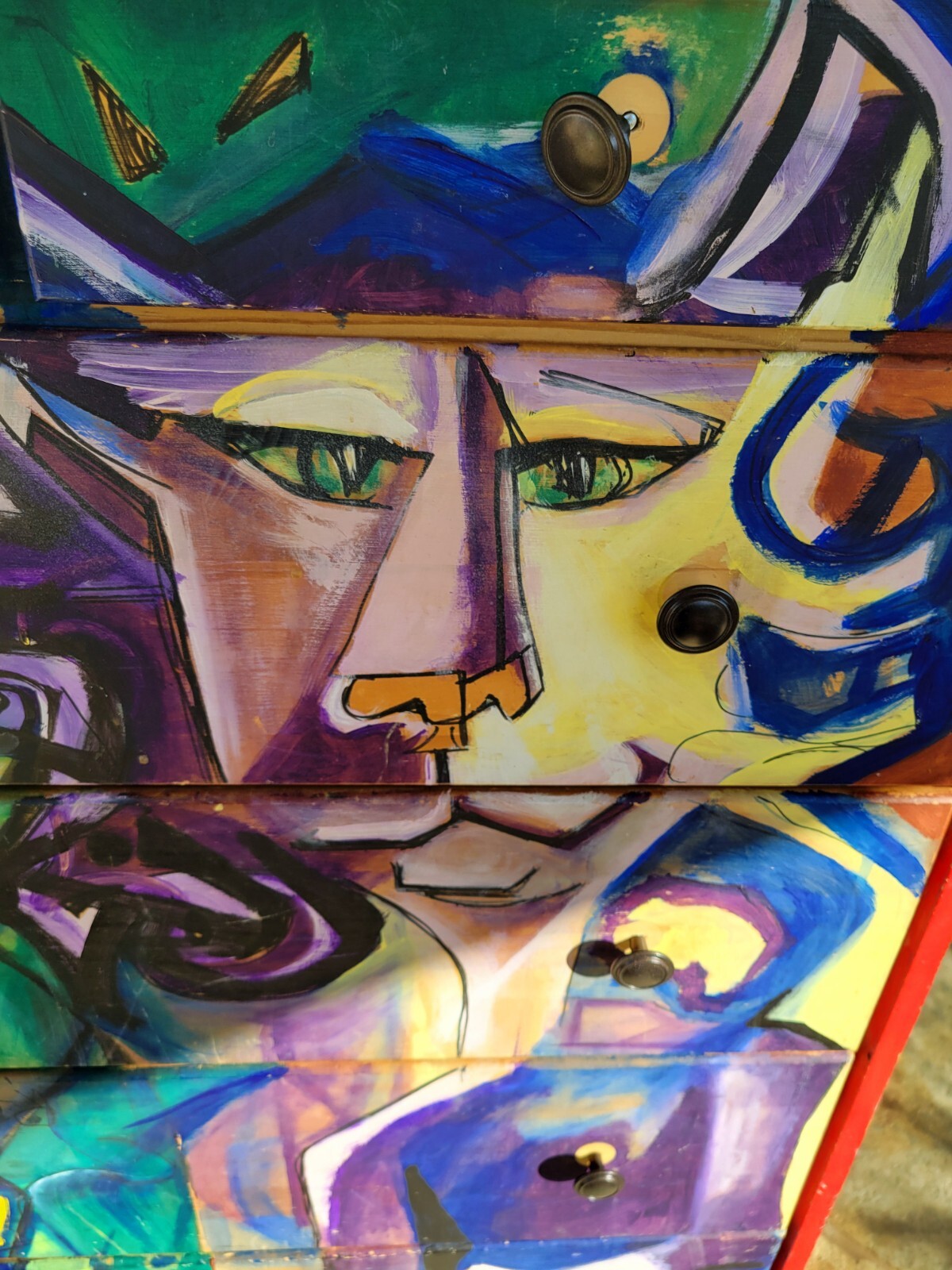 Hand Painted Artist Studio Crafts Chest Mural Graffiti Surreal Art Cubist Disney