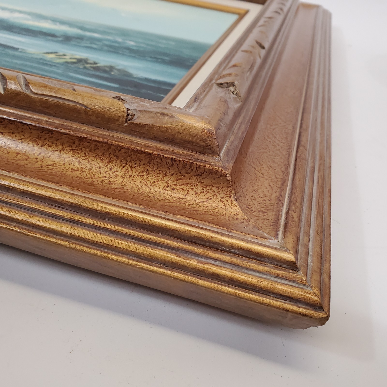 VTG Gene Ho Original Oil Painting Seascape Wave Ocean Art Framed 23.5×19.5
