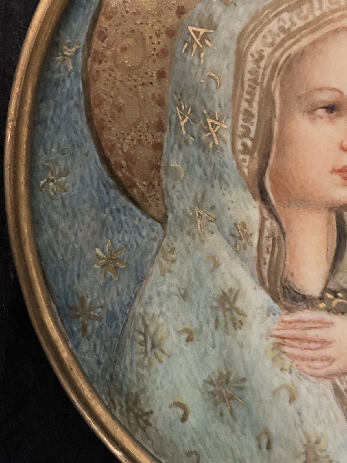 Antique Oval Portrait Miniature Virgin Mary Painting of Madonna of Peace