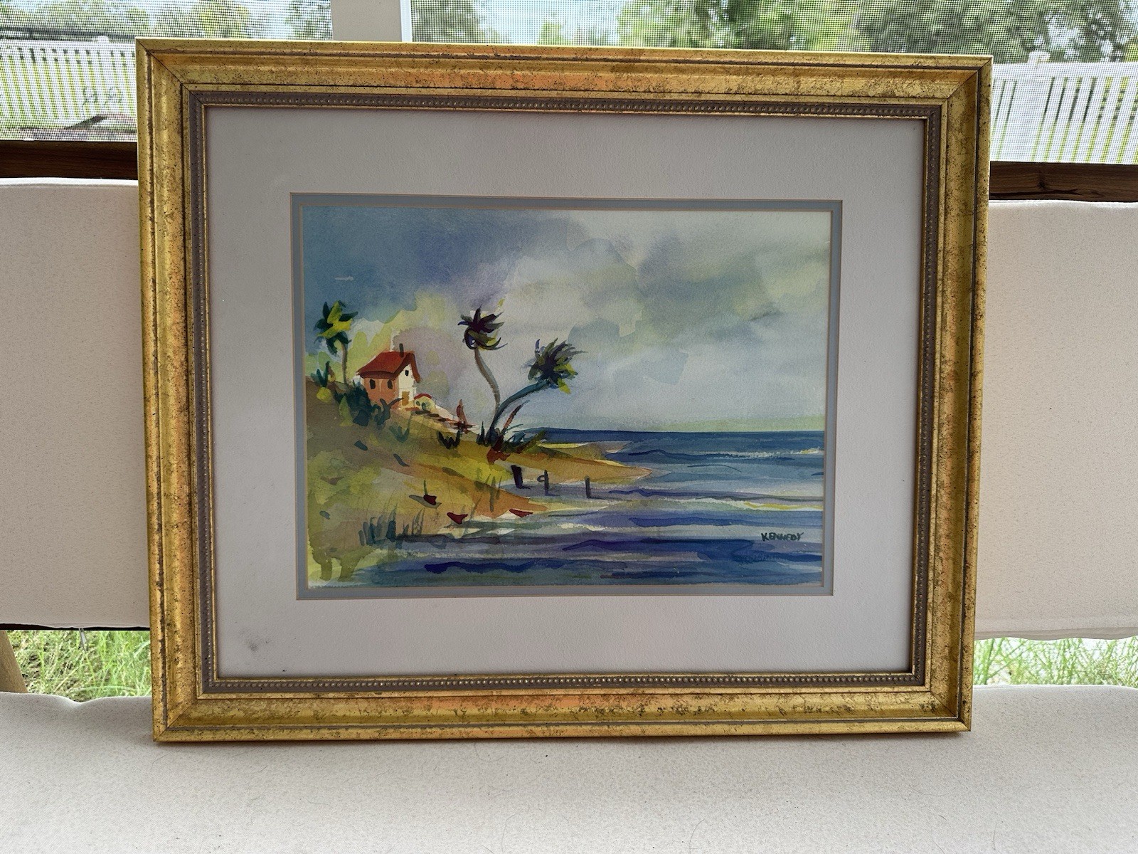 Coastal Core Tropical Beach Island Watercolor wall art Original landscape Framed
