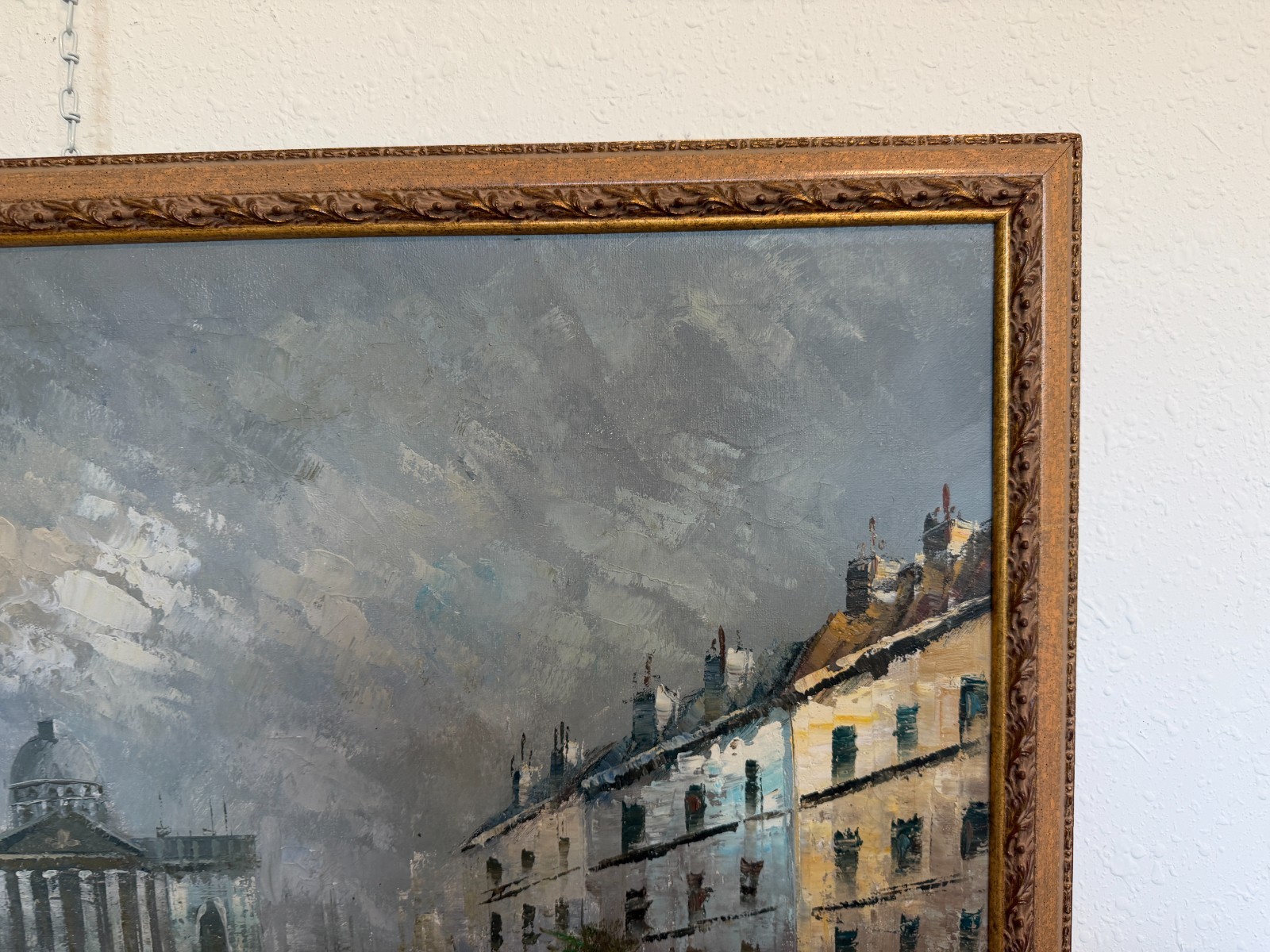 Listed Artist C. Burnett oil painting on canvas, Paris street view Framed Signed