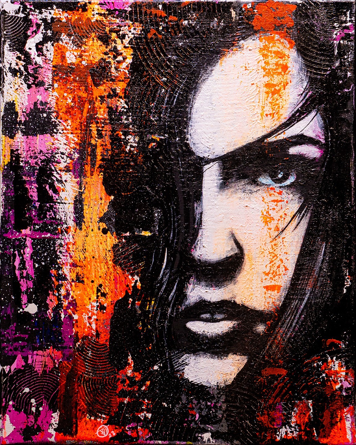Vengeful Woman Portrait – Original Painting – 16×20-UV Blacklight Glow