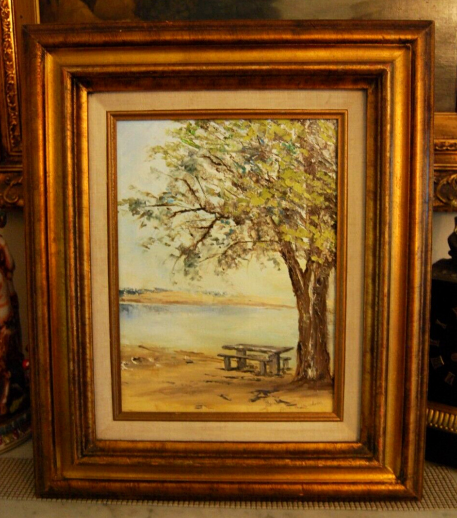 VTG FRAMED SIGNED ORIGINAL OIL LAKE SHORE COUNTRY SCENE ARTIST: ROSE SILVERSTEIN