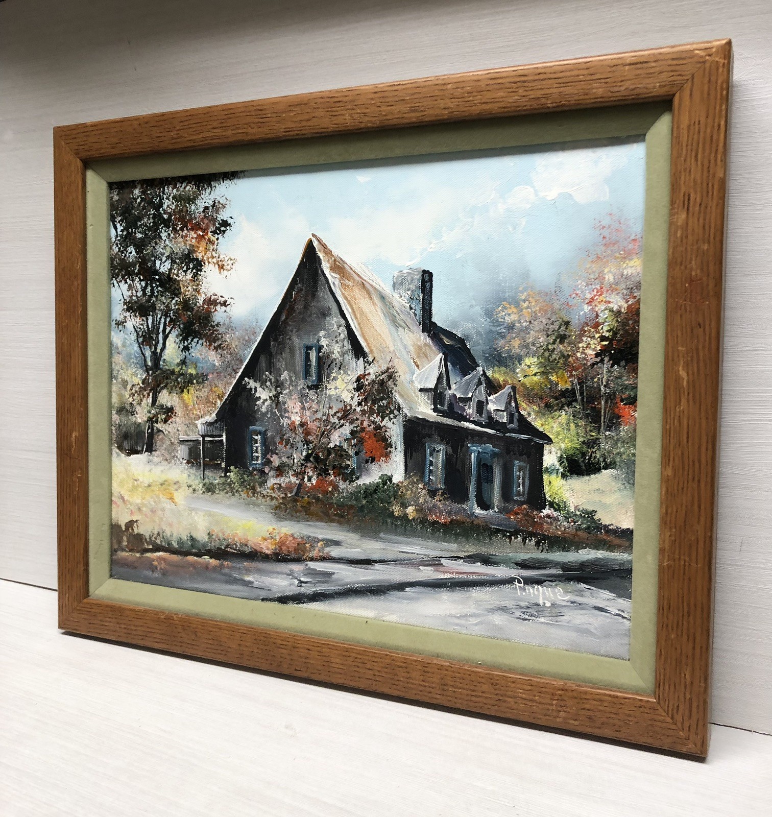VTG Original signed Oil On Canvas Framed Art Rustic Cottage Scene 13.5 X 16.5”