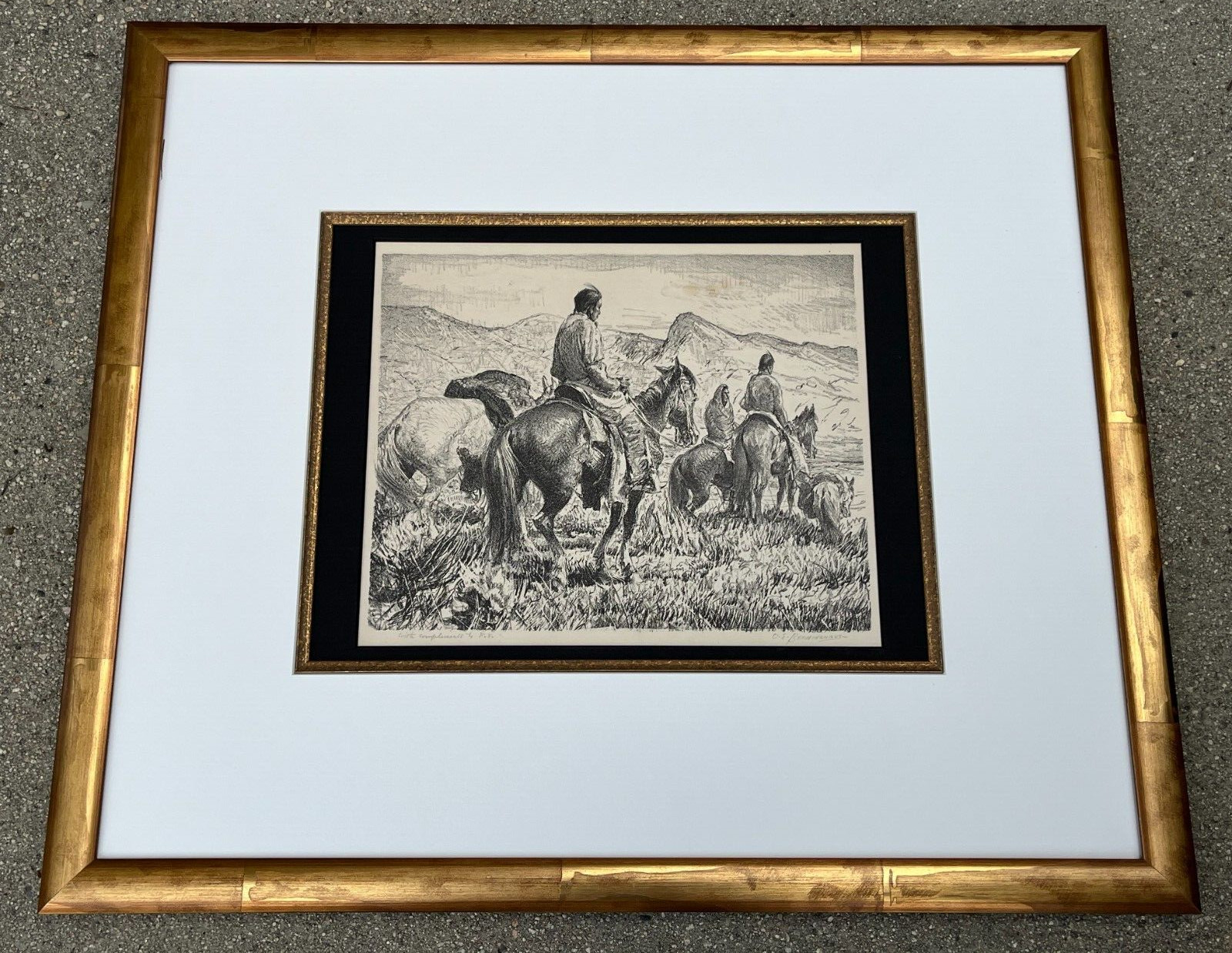 RARE Oscar Edmund Berninghaus Desert Taos Monotype Litho. on board Pencil Signed