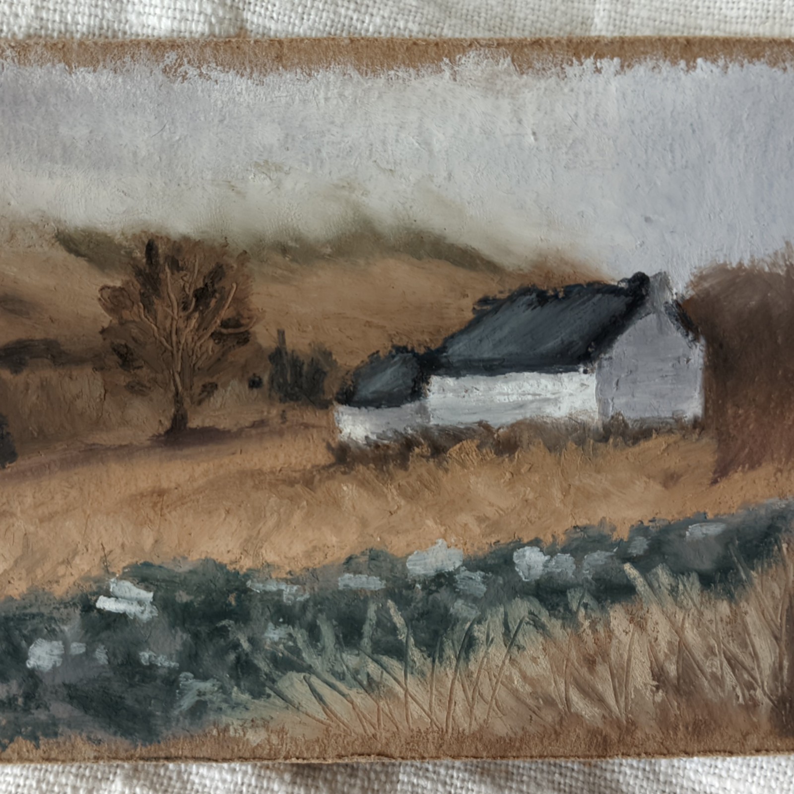 Original ACEO Autumn Cottage Landscape Rural Countryside Impressionist Mini Art