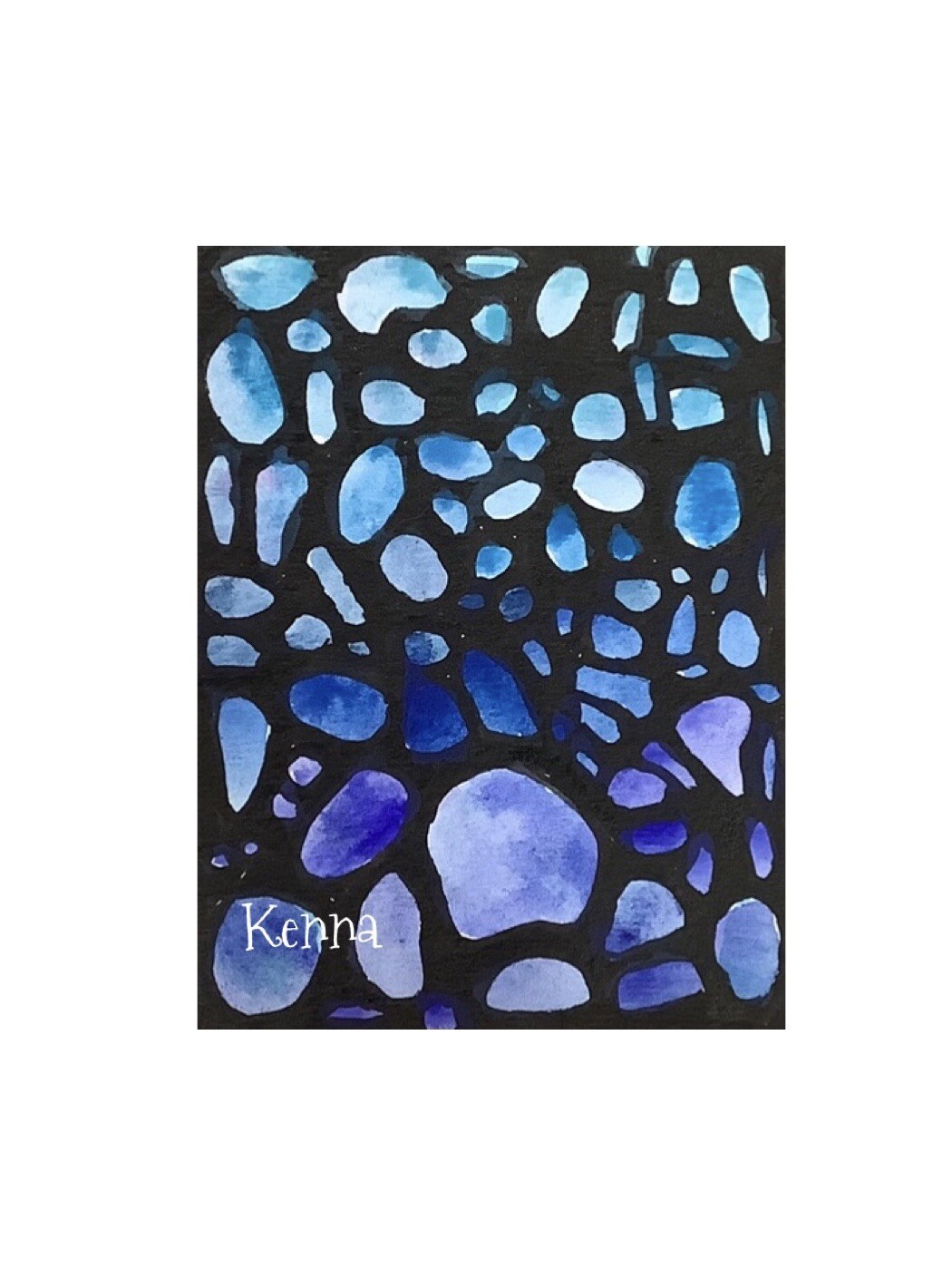 Aceo By Kenna Painting Art Abstract Shades Of Blue 2.5” X 3.5” Signed Original