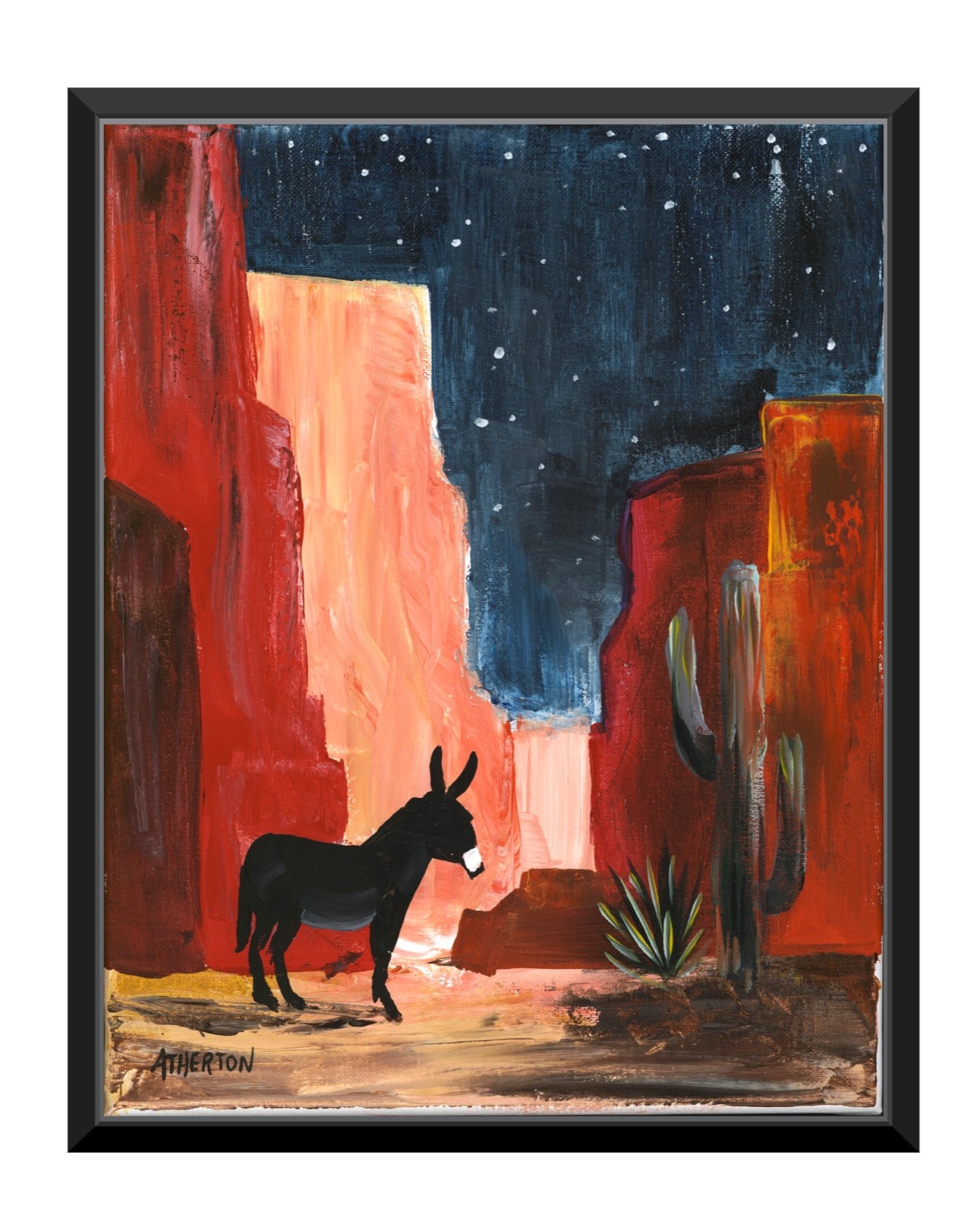 Original 11×14 Desert Burro Painting Southwest Western Night Landscape Donkey