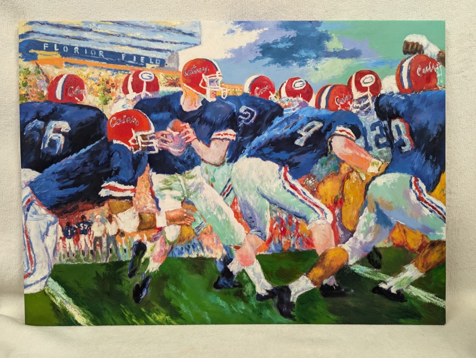 Faux Leroy Neiman Oil on Canvas Florida Gators Georgia Bulldogs Football Game