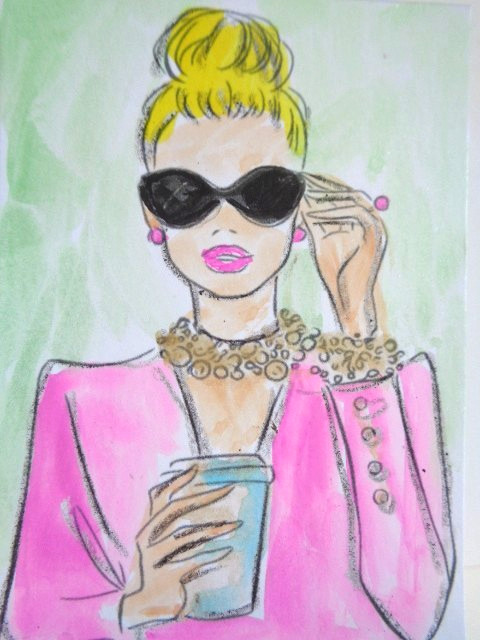 ACEO Women In Fashion – PRETTY IN PINK Painting ART