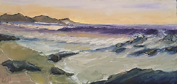 PACIFIC HEAT Original Seascape Ocean Expression Oil Painting 12×24 070422 KEN