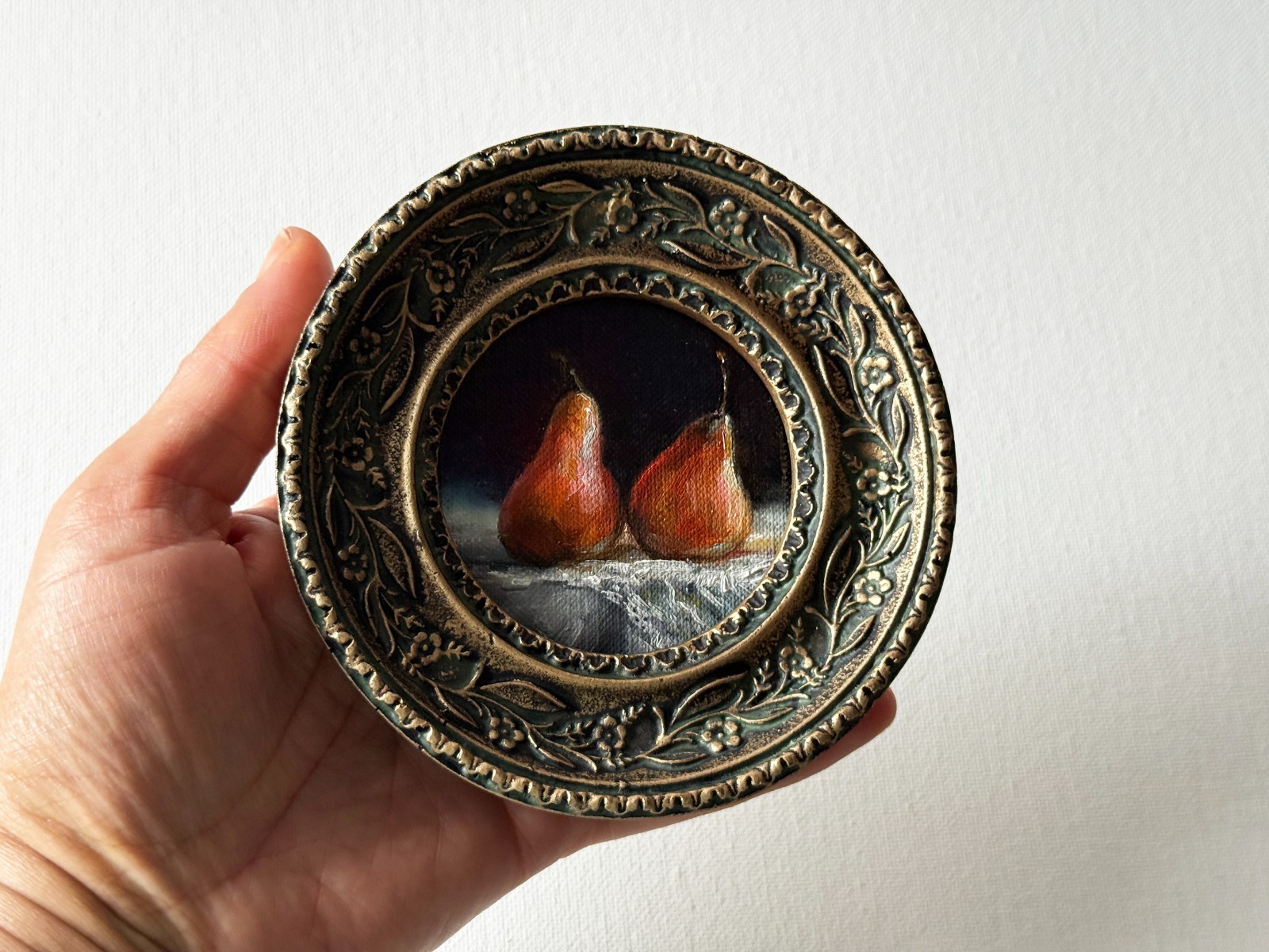 Miniature Pear Painting – Original Art Still Life – Classic Small Food Art