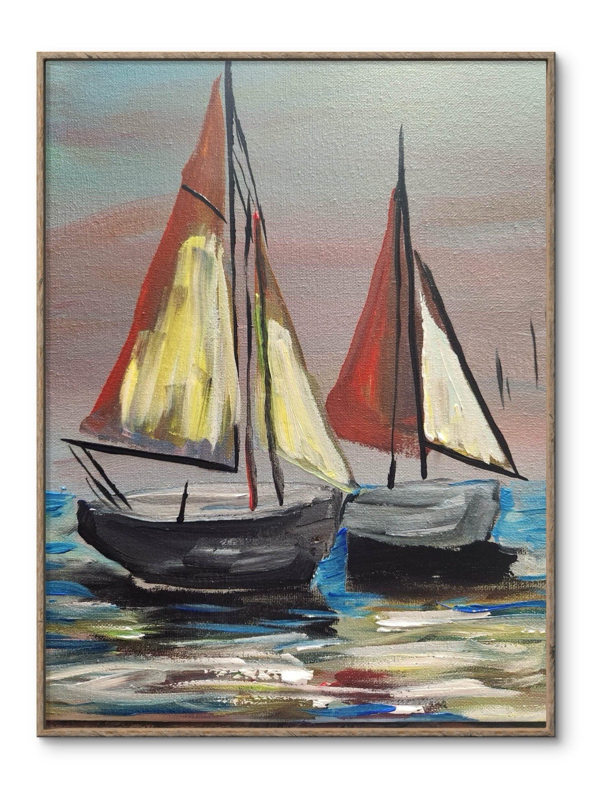Abstract Sail Boats Impressionistic Original Wall Art 14X11 Canvas Acrylic