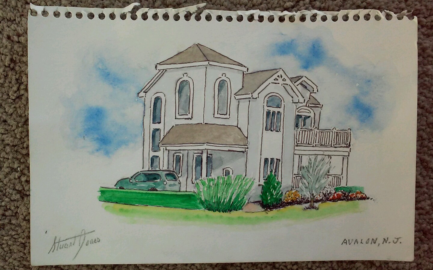 Original ’07 Watercolor Stuart Jones Avalon New Jersey House Portrait