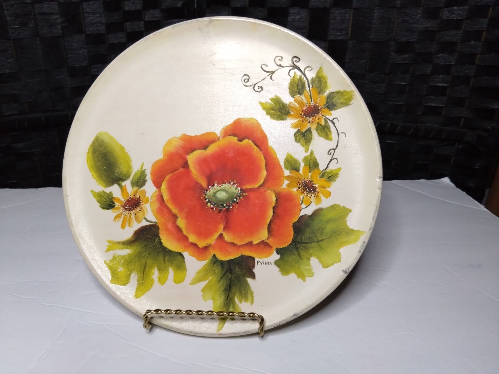 Orange Poppy Flower 10″ Round Hand Painted Painting