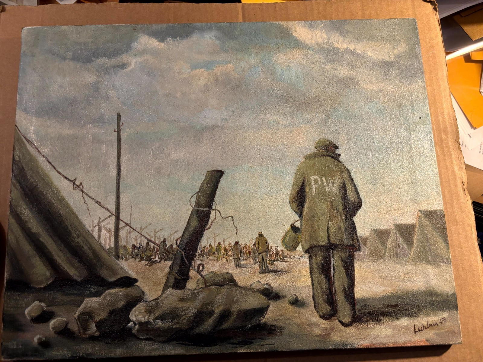 Rare Original Signed 1945 World War Two POW Painting