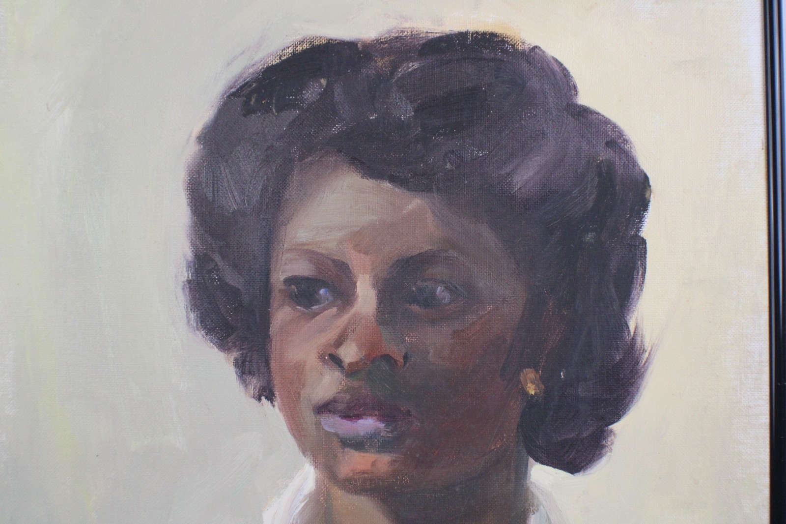 Vintage Portrait Of A Young Black Lady Oil Painting Signed Dedrick