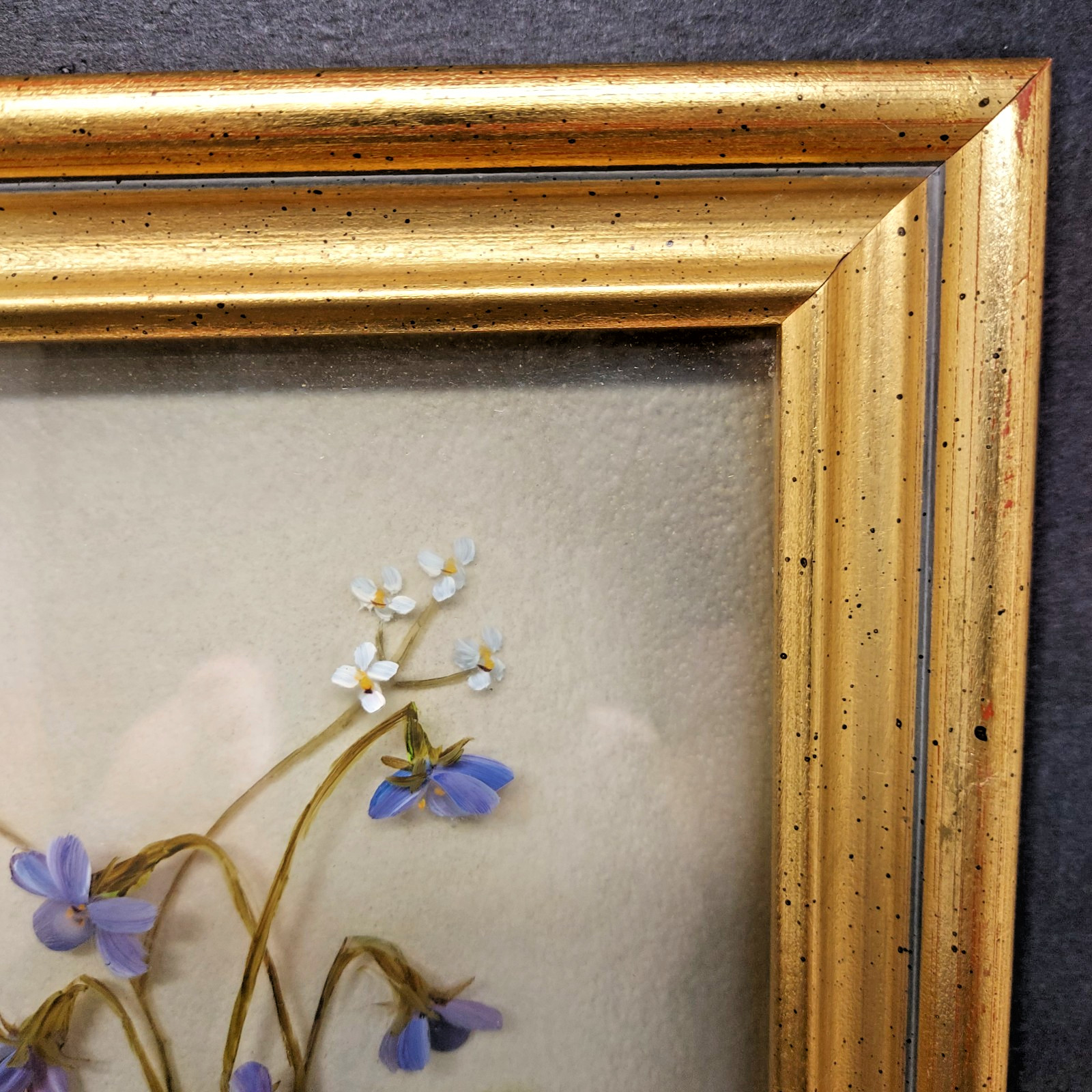 Edmond J. Nogar Reverse Hand Painted on Glass Violets Signed Original