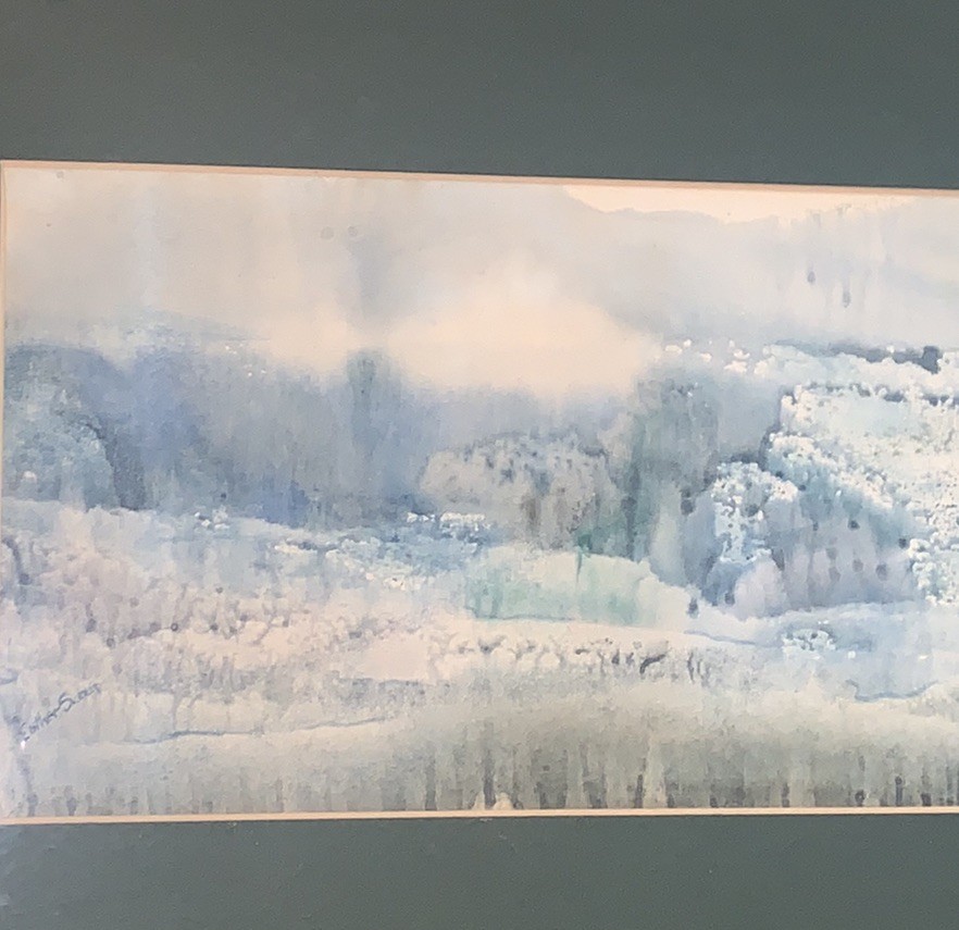 VTG Shade Of Blue Haze Watercolor Signed Esther Skeell 11.5”T 16.25”W Framed