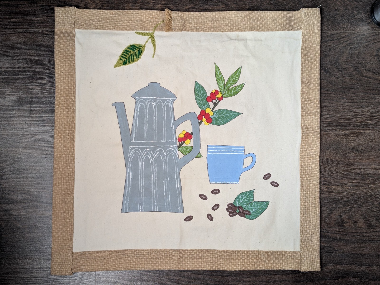 Acrilic on canvas burlap yarn