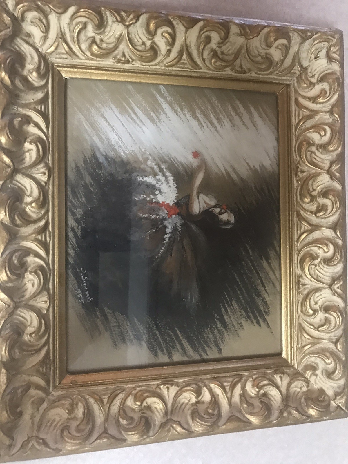 1955 Vintage Painting – Beautiful Young Ballet Dancer – Nice Wood Frame -Signed