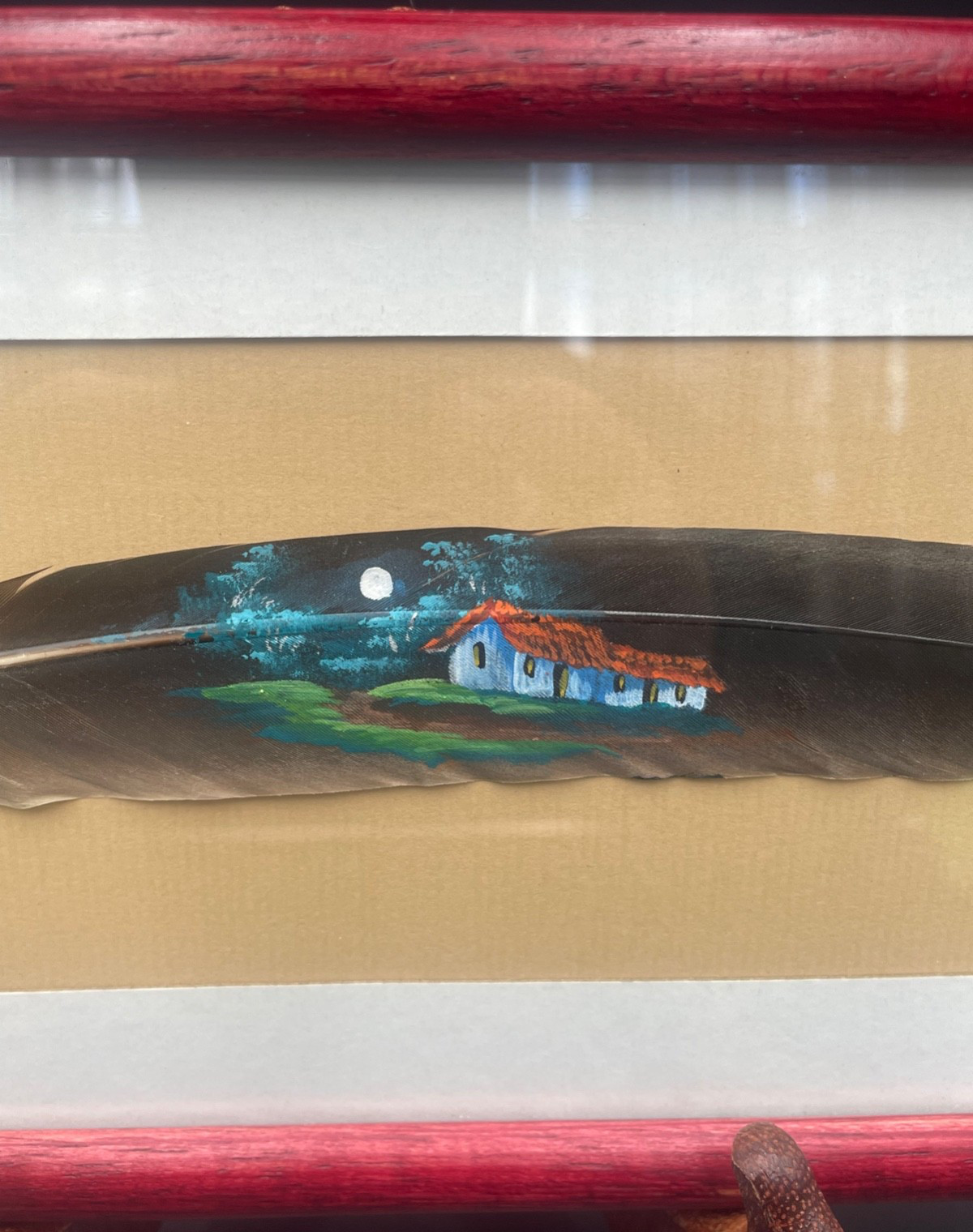 Costa Rican HandPainted Feather Signed By Artist Professionally Matted & Framed