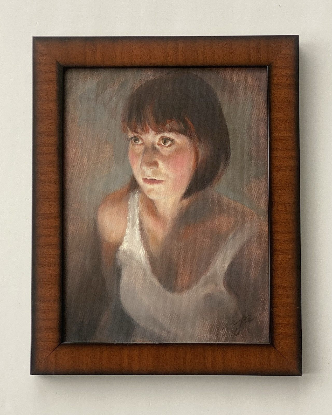 JA Contemporary VTG Modern Realism Luminous Female Portrait Figurative Painting