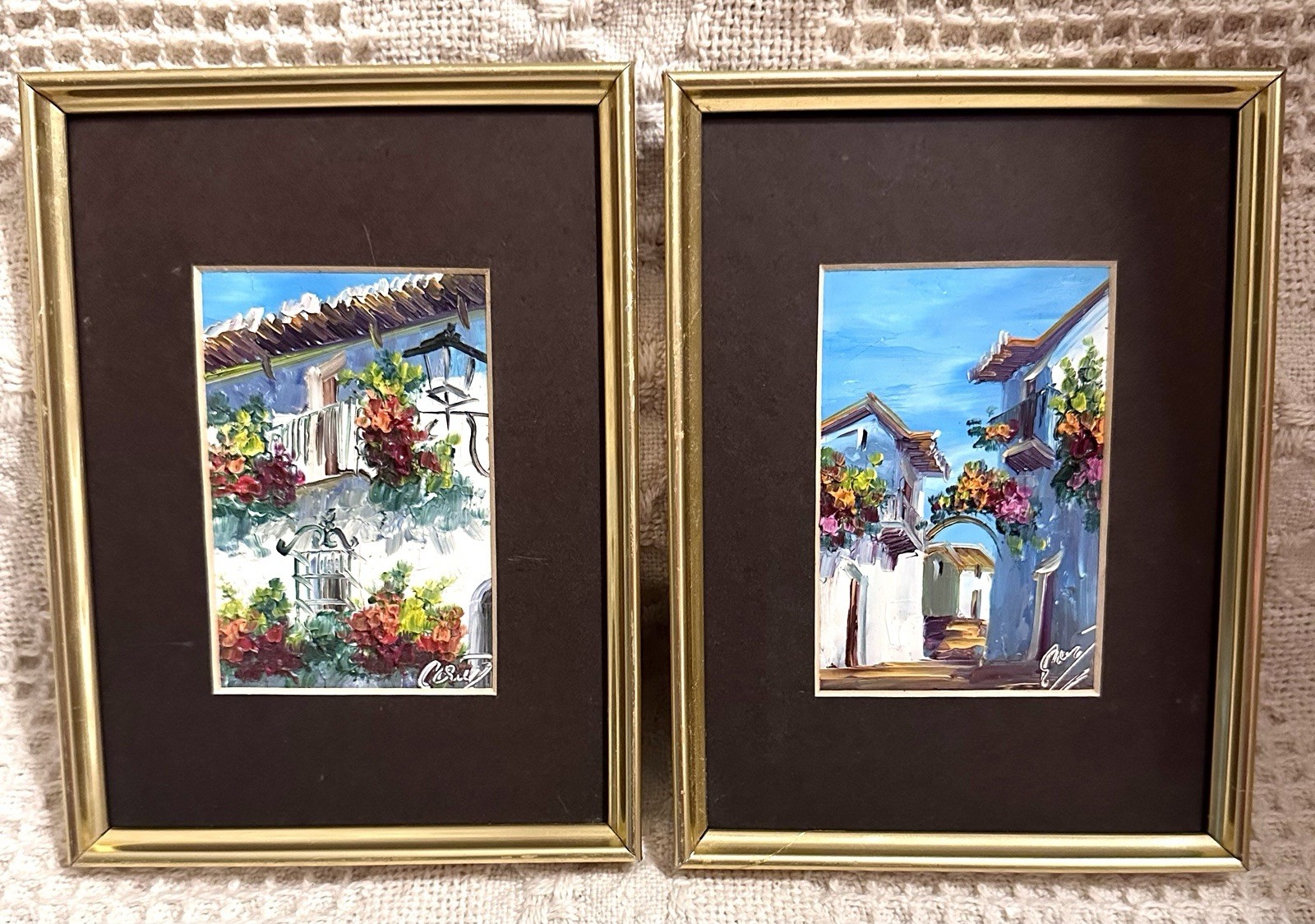 2 Mini Vtg Oil Paintings in Gold Frames 6×4.5 in. Signed by Artist