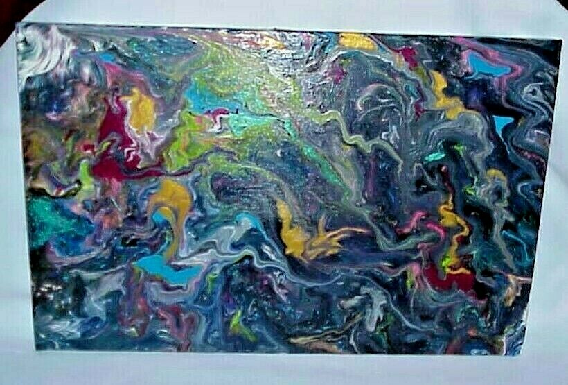 ORIGINAL ACRYLIC PAINTING ABSTRACT ART Wall Decor fluid pour multi color
