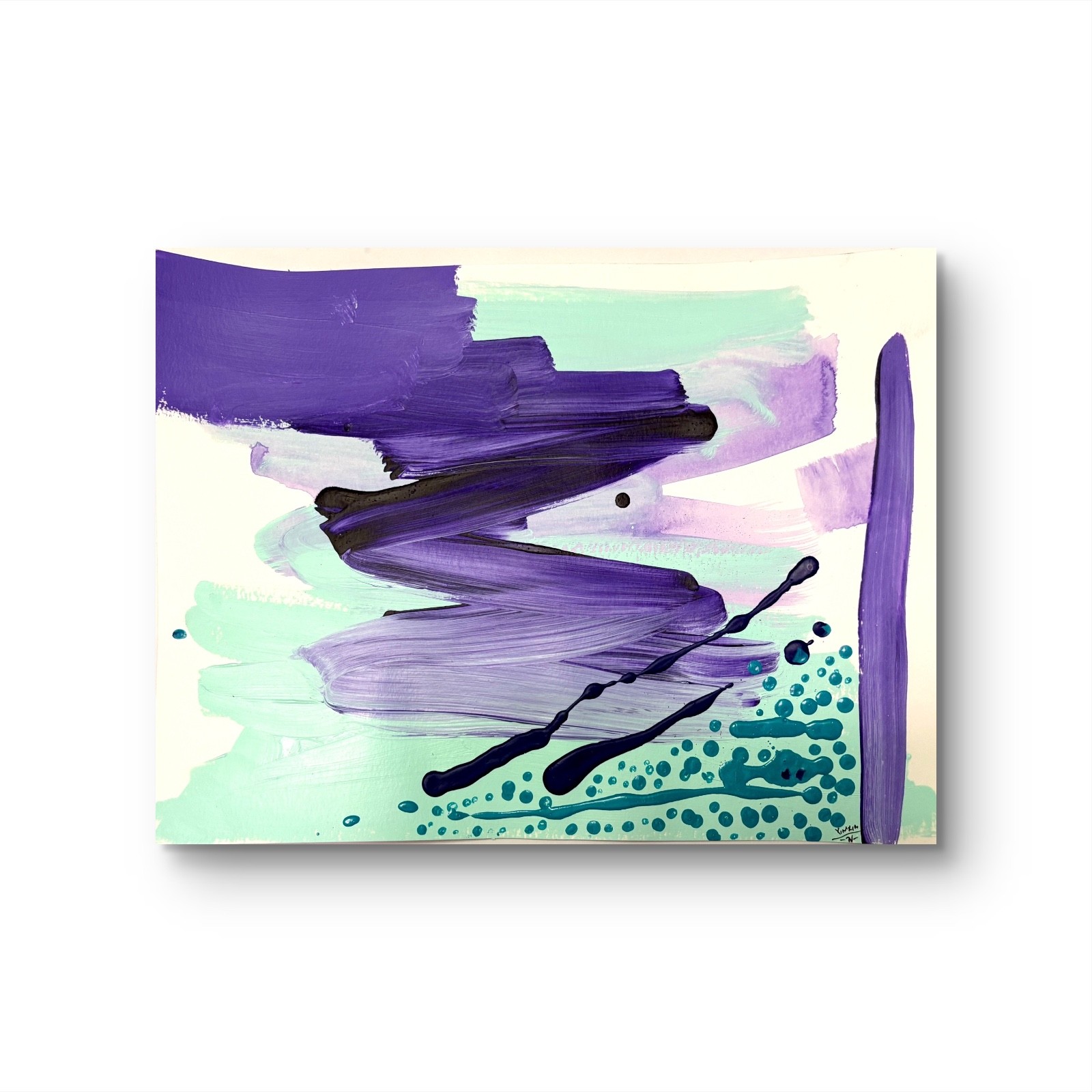 Abstract Purple Mint Art 11×15 Contemporary Acrylic Painting Paper