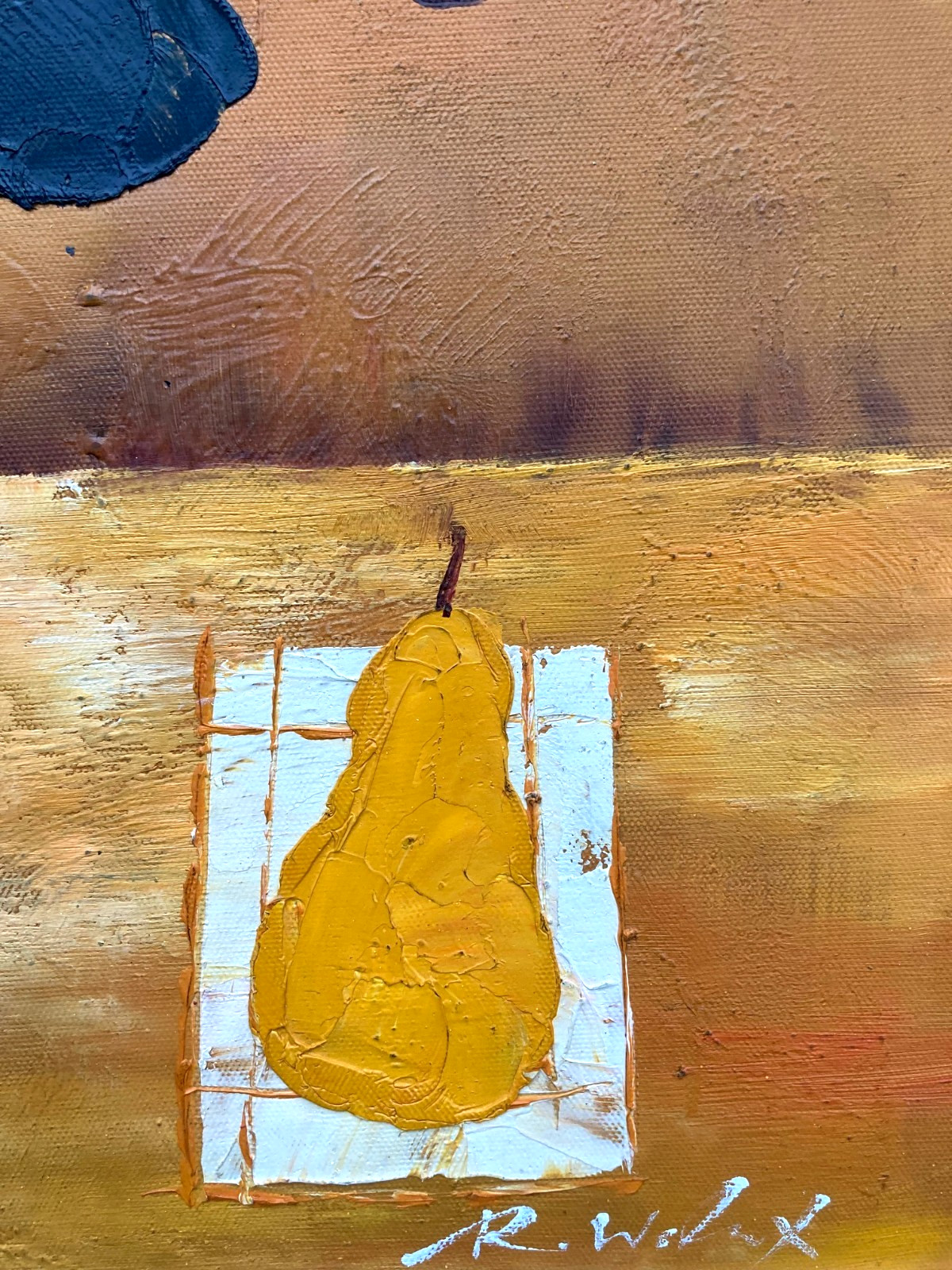 Original Oil Painting – «Flowers in a Vase and One Pear»