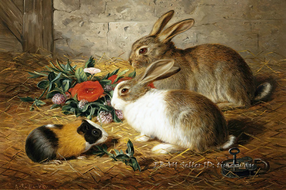 Lovely Rabbit Classical Oil painting Wall Art Giclee Printed on Canvas P2225