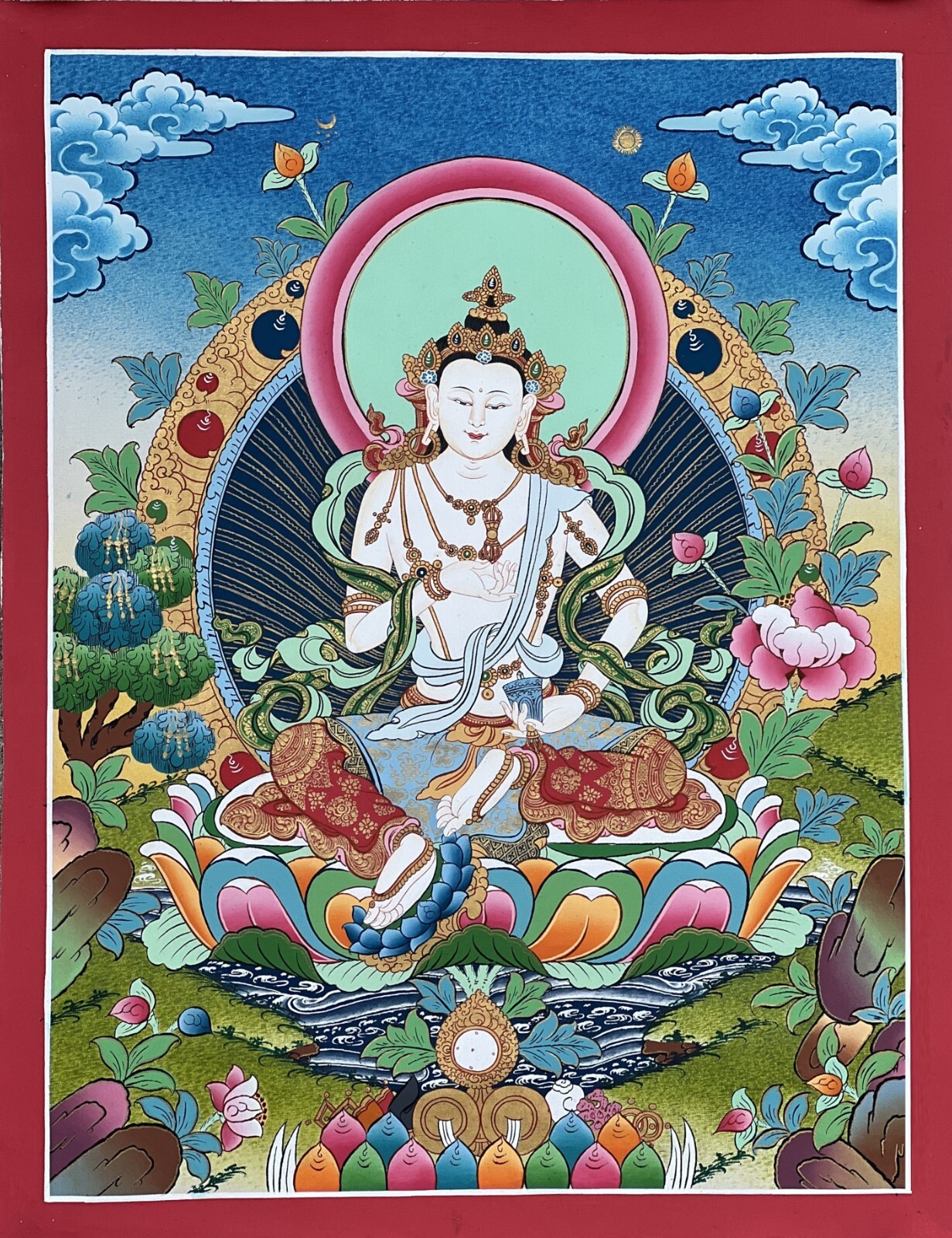 VAJRASATTVA PURIFICATION BUDDHA ORIGINAL MASTERPIECE TIBETAN THANGKA PAINTING